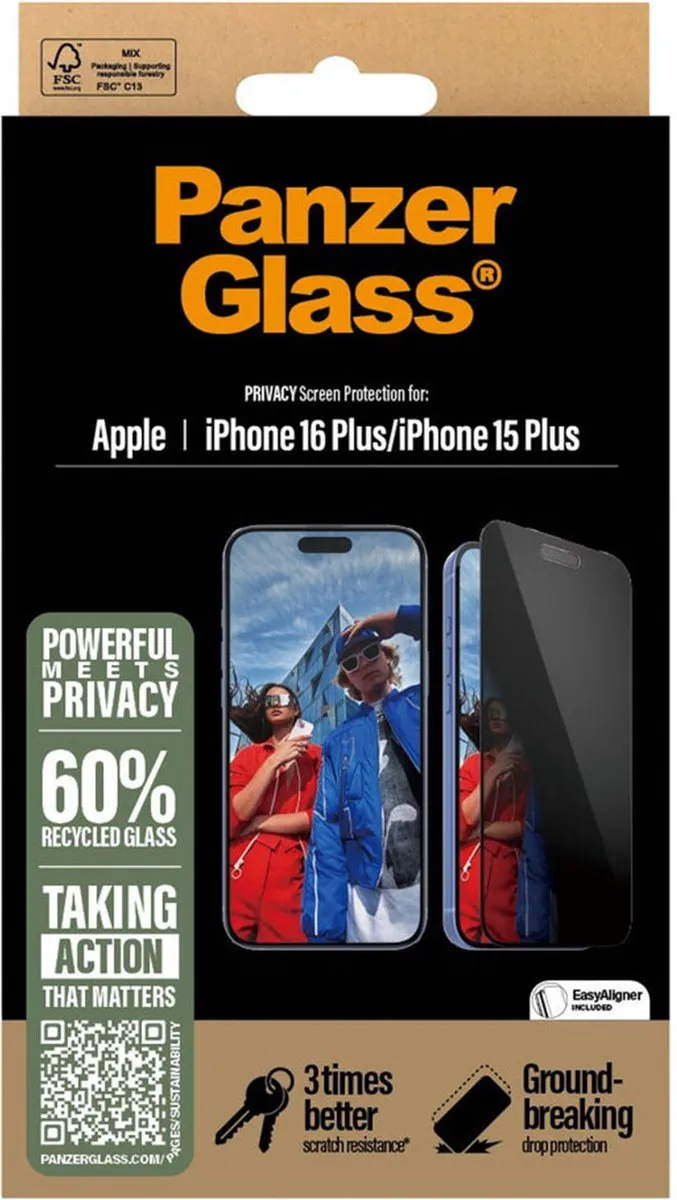 PanzerGlass Ultra-Wide Fit Privacy iPhone 16 Plus Screenprotector