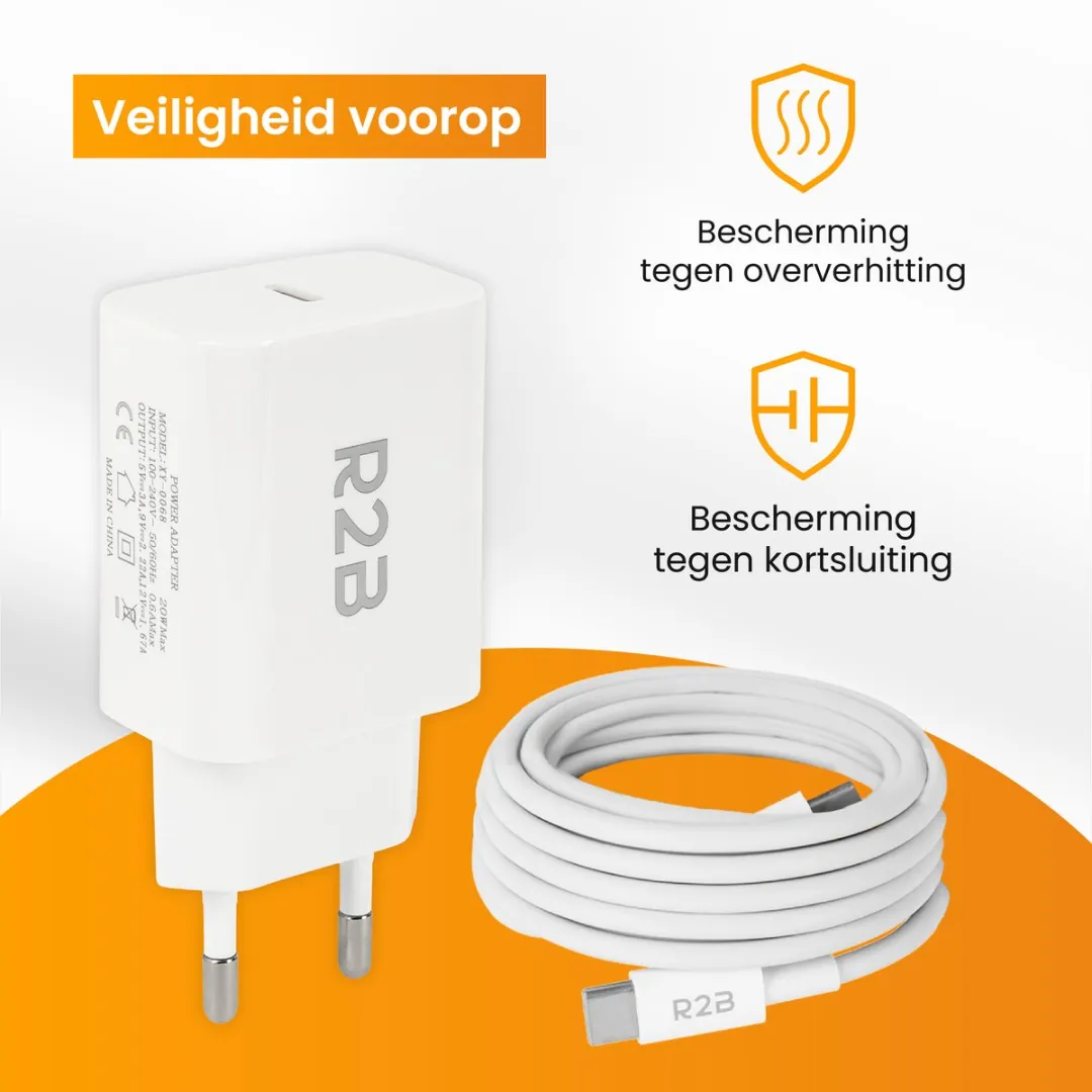 R2B USB-C naar USB-C Kabel 2m - Met Adapter