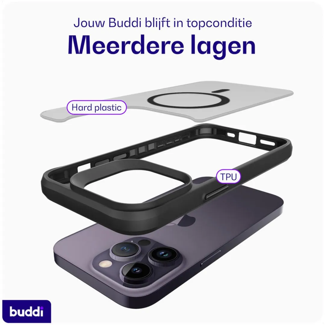 Buddi Hybrid Hoesje iPhone 14 Pro - MagSafe - Matte Zwart - afbeelding 6 van 6