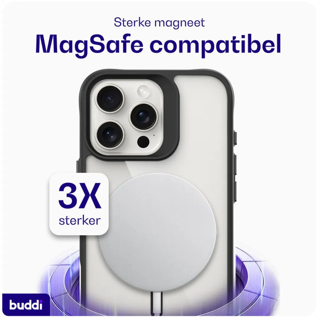 Buddi Hybrid Hoesje iPhone 16 Pro - MagSafe - Transparant Zwart