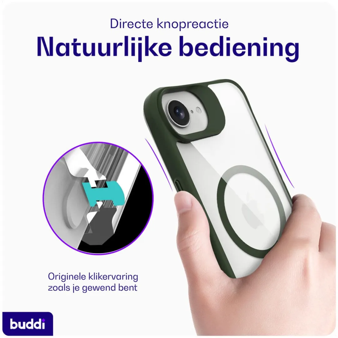 Buddi Hybrid Hoesje iPhone 16/17 - MagSafe Transparant Groen