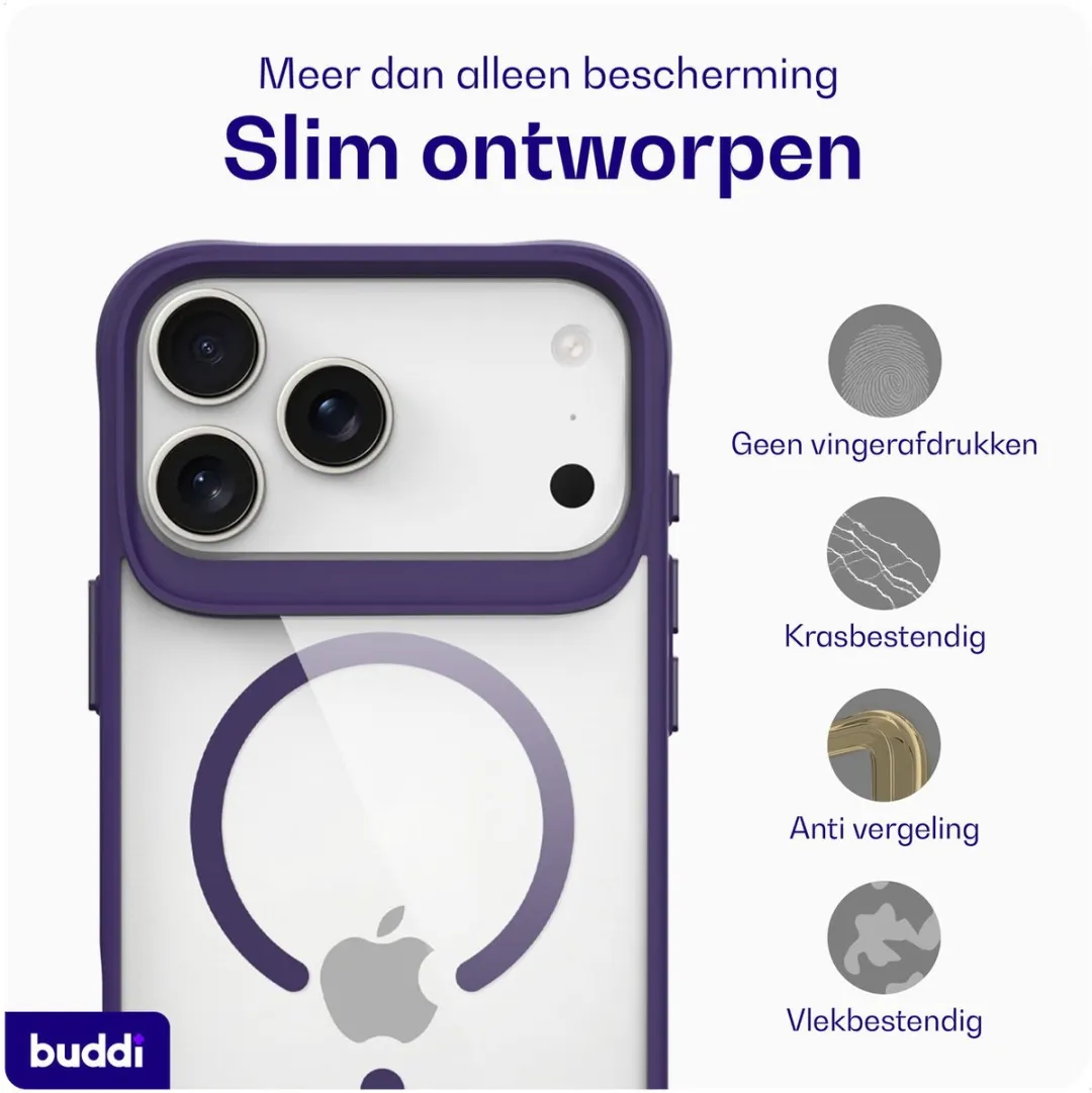 Buddi Hybrid Hoesje iPhone 17 Pro Max - MagSafe - Transparant Paars