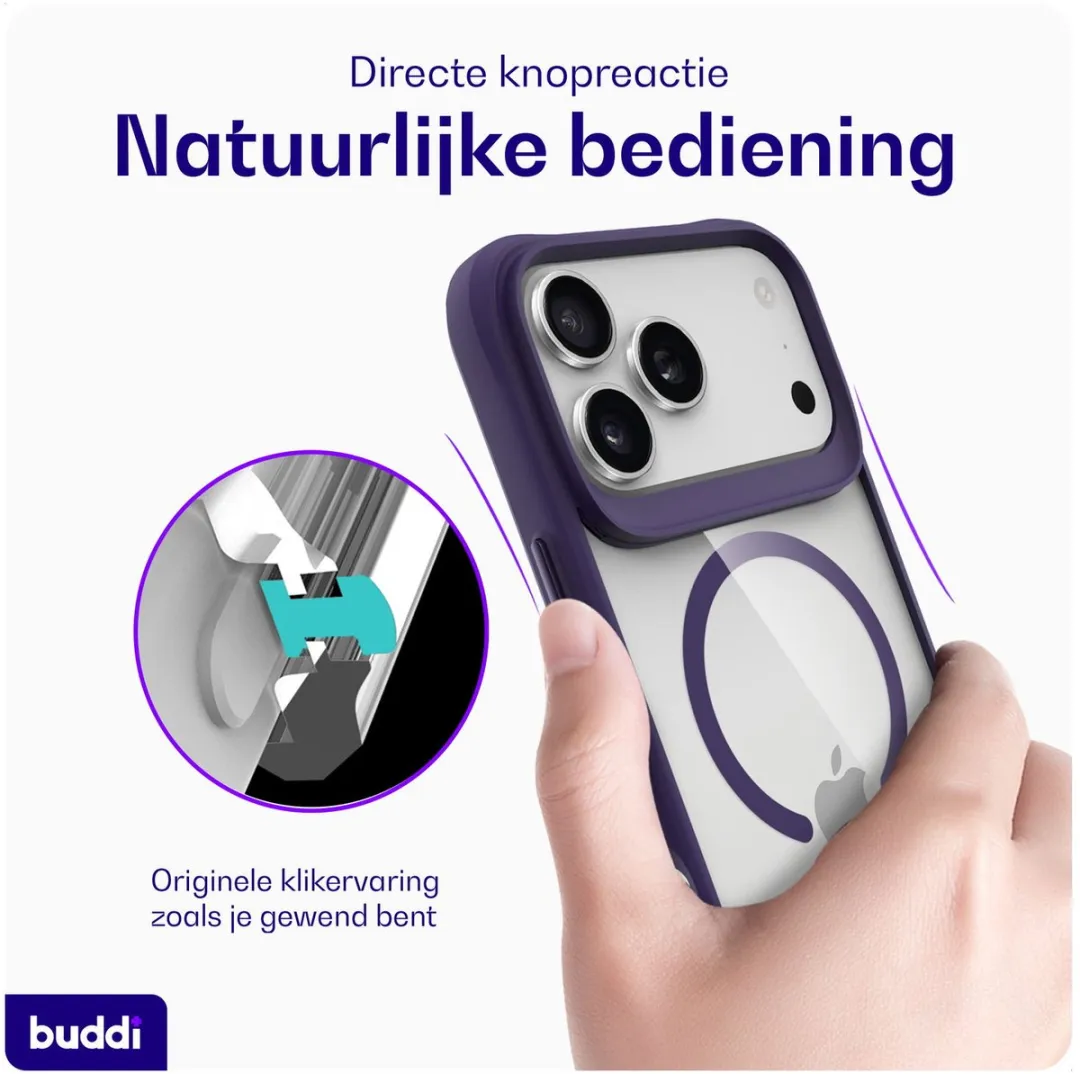 Buddi Hybrid Hoesje iPhone 17 Pro Max - MagSafe - Transparant Paars