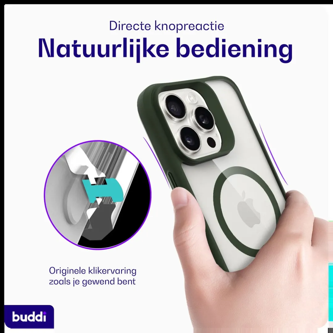 Buddi Hybrid Hoesje iPhone 16 Pro - MagSafe - Transparant Groen - afbeelding 6 van 6
