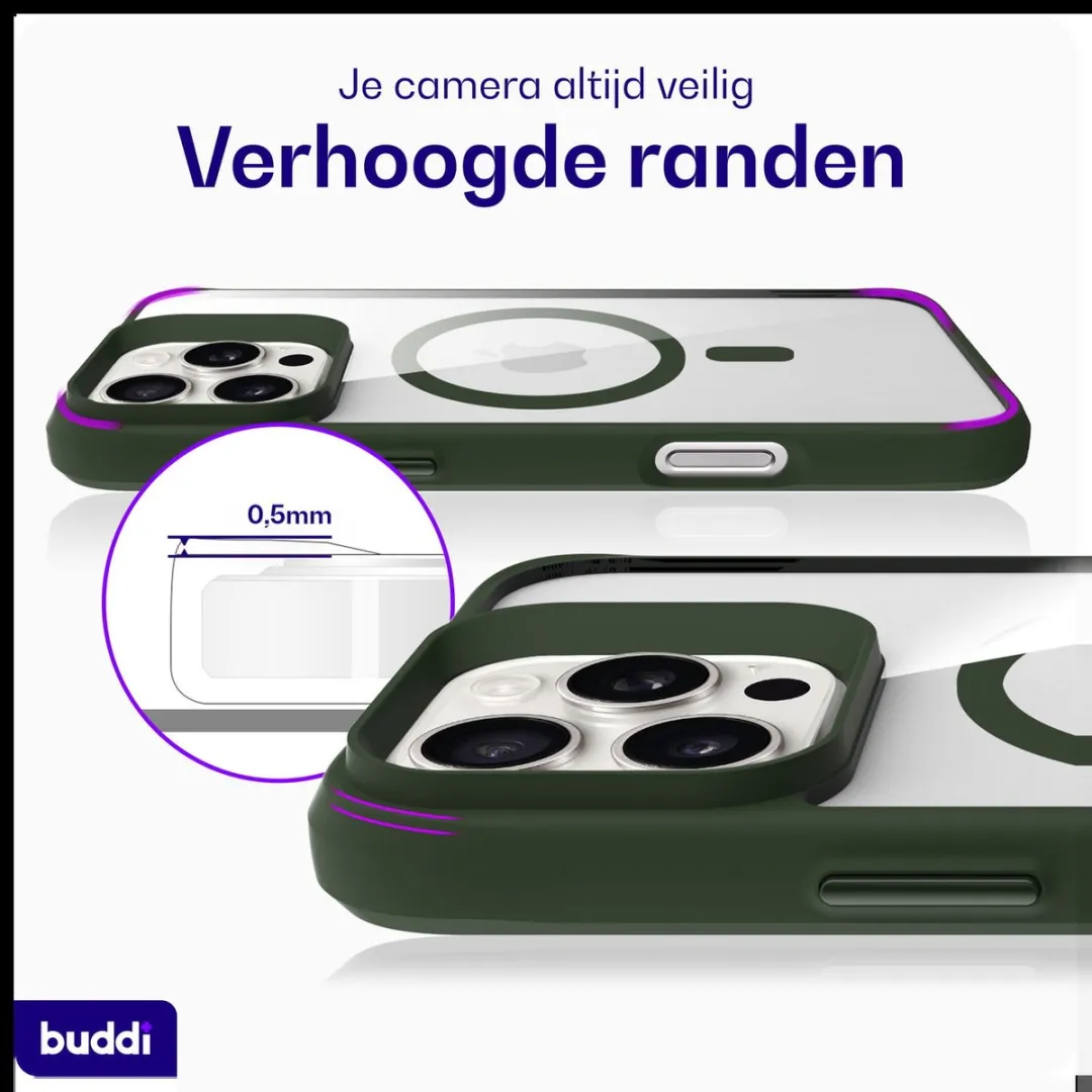 Buddi Hybrid Hoesje iPhone 16 Pro - MagSafe - Transparant Groen