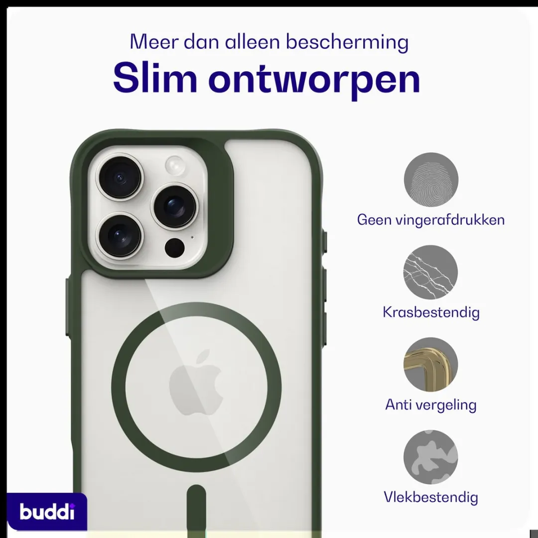 Buddi Hybrid Hoesje iPhone 16 Pro - MagSafe - Transparant Groen