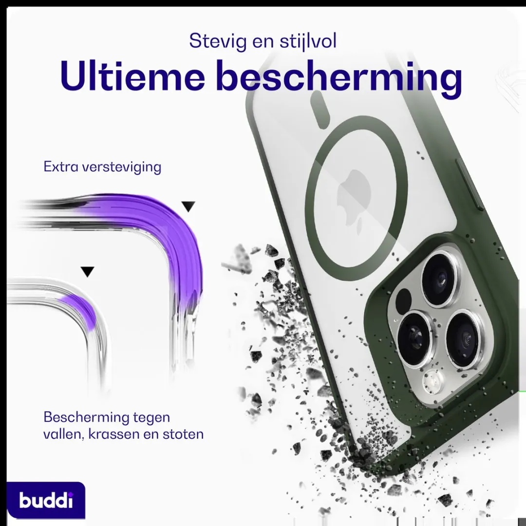 Buddi Hybrid Hoesje iPhone 16 Pro - MagSafe - Transparant Groen