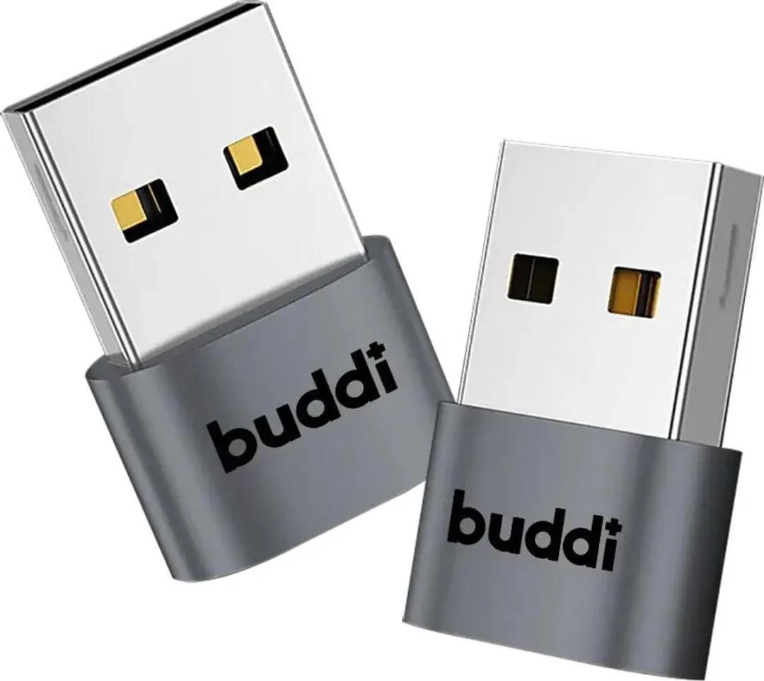 Buddi Ease Duo Pack USB-C naar USB-A Adapter - Grijs - 2 Stuks