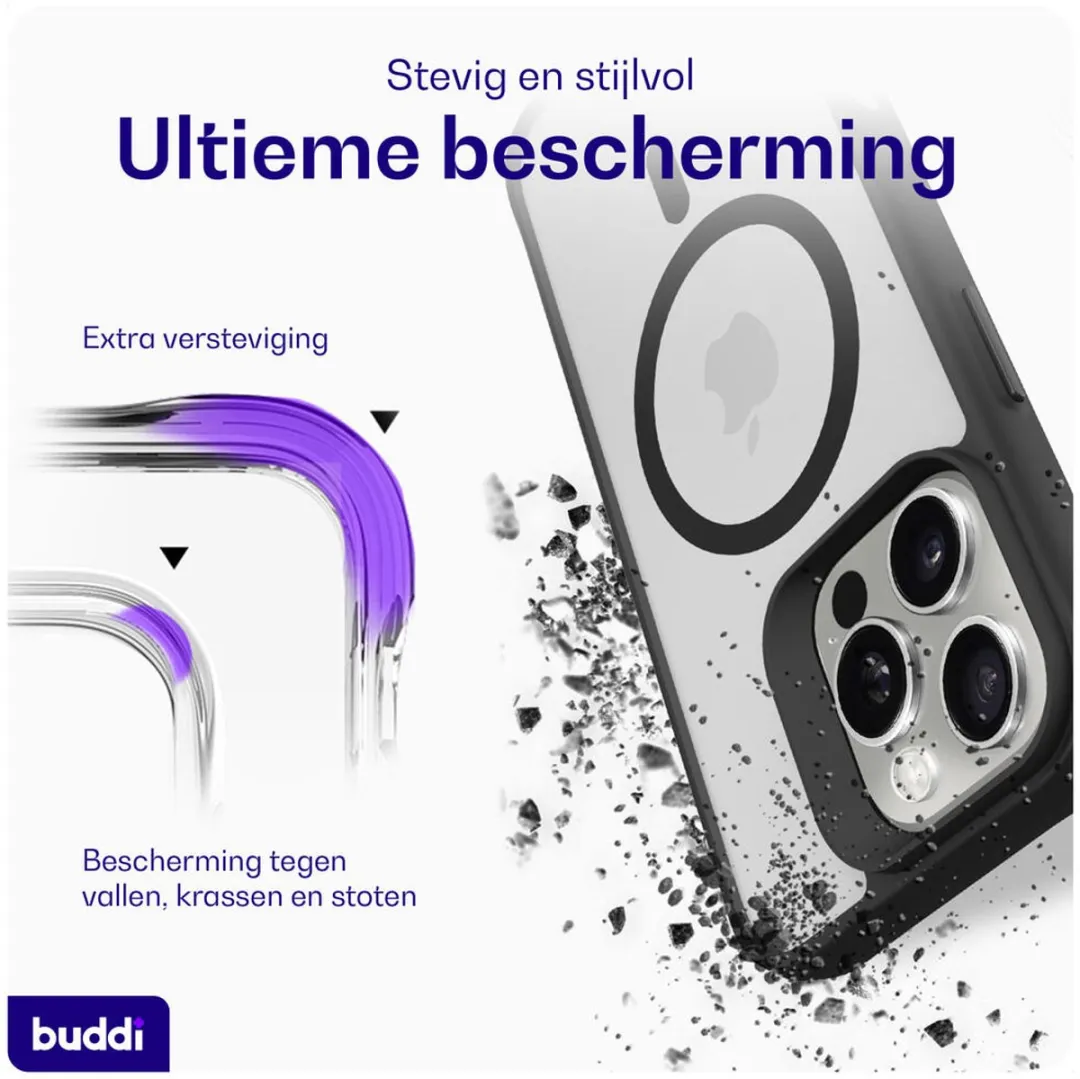 Buddi Hybrid Hoesje iPhone 16 Pro - MagSafe - Matte Zwart - afbeelding 6 van 6