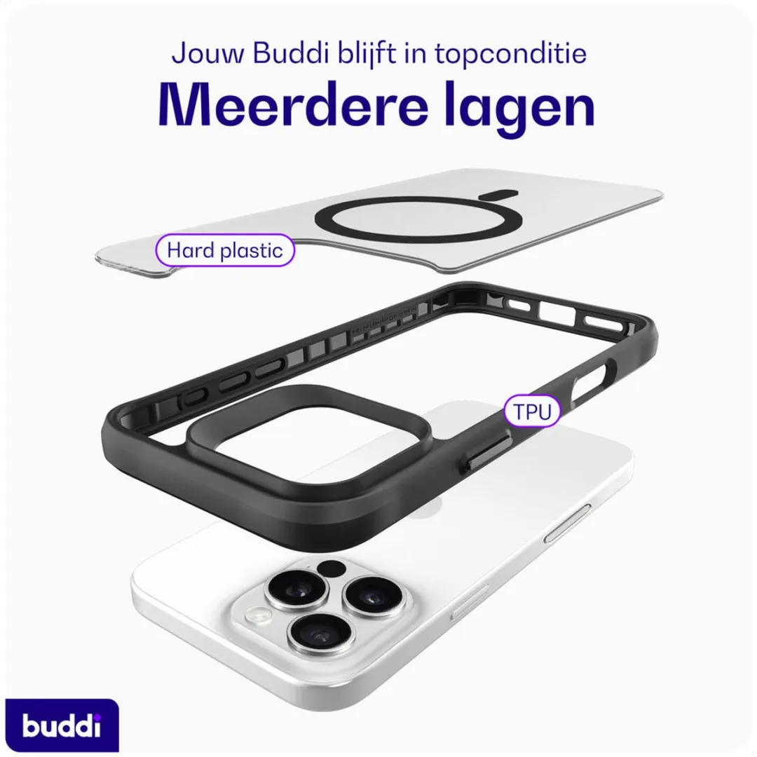 Buddi Hybrid Hoesje iPhone 16 Pro - MagSafe - Matte Zwart