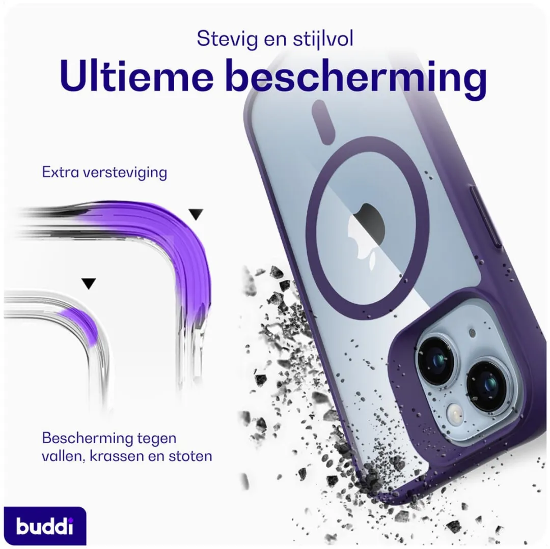 Buddi Hybrid Hoesje iPhone 13/14/15 - MagSafe - Transparant Paars