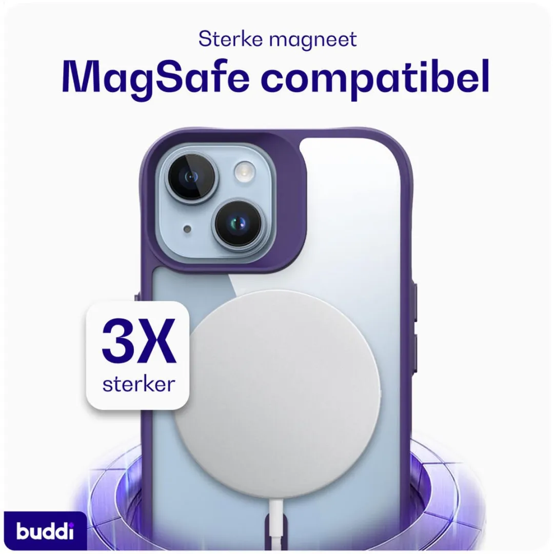 Buddi Hybrid Hoesje iPhone 13/14/15 - MagSafe - Transparant Paars