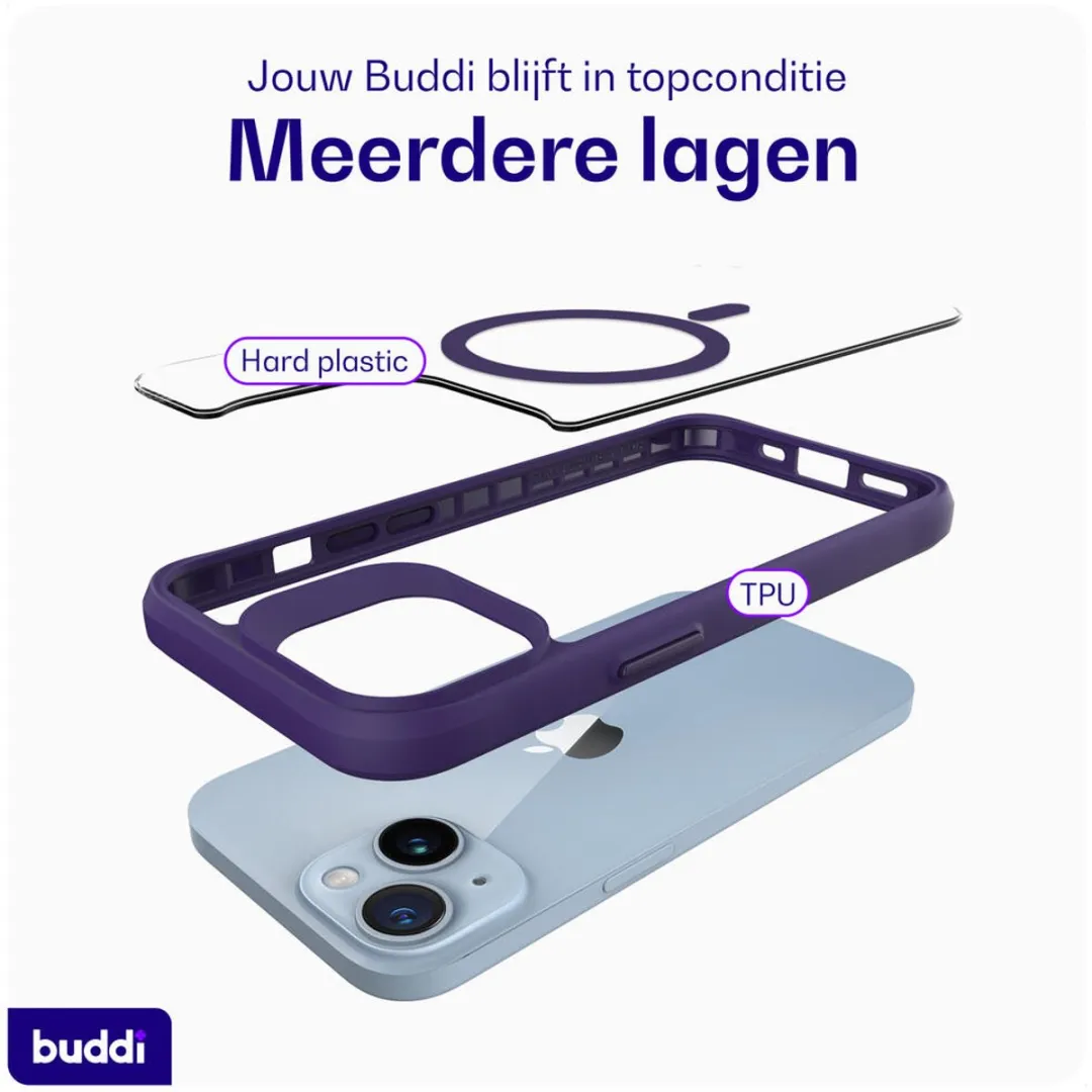 Buddi Hybrid Hoesje iPhone 13/14/15 - MagSafe - Transparant Paars - afbeelding 6 van 6