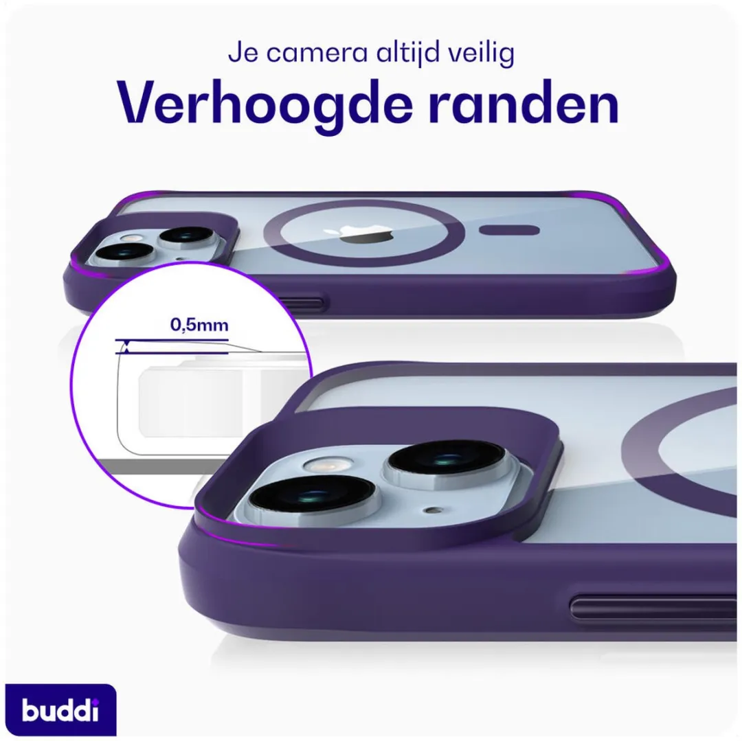 Buddi Hybrid Hoesje iPhone 13/14/15 - MagSafe - Transparant Paars