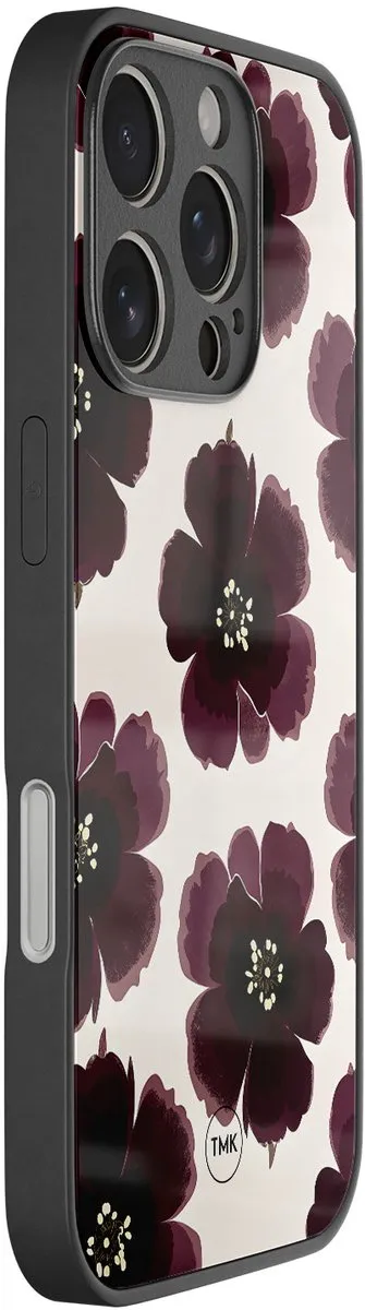 Casevibes iPhone 16 Pro Hoesje - Paars Burgundy Flowers