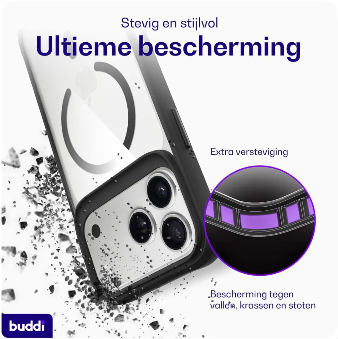 Buddi Hybrid Hoesje iPhone 17 Pro - MagSafe - Transparant Zwart