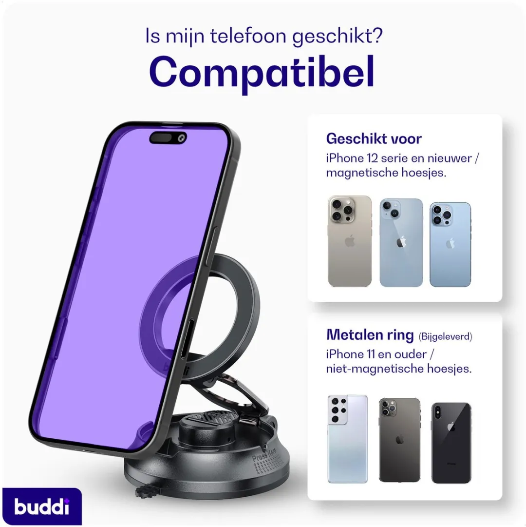 Buddi MagWay MagSafe Telefoonhouder Auto - 360° Draaibaar - Zwart