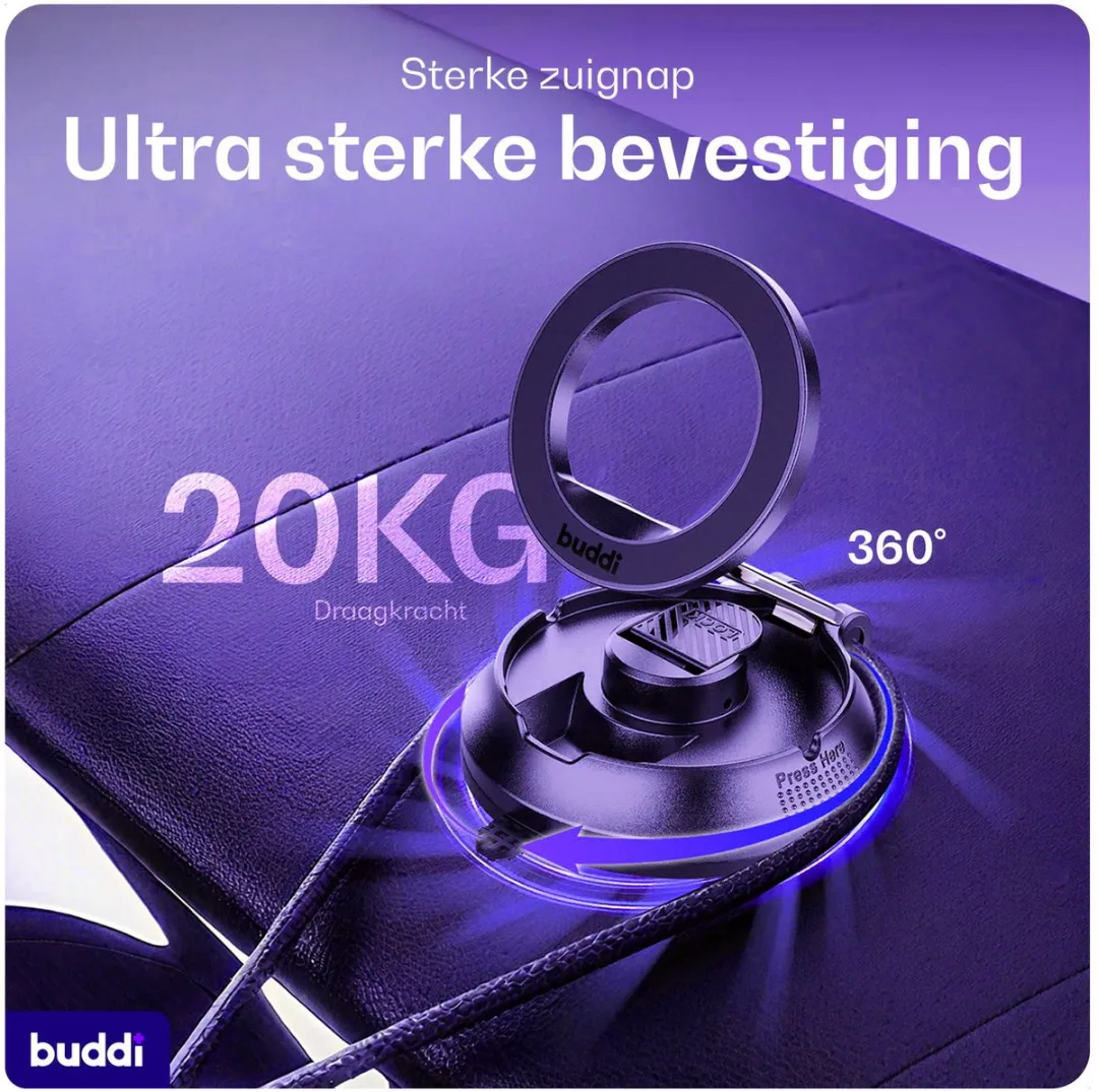 Buddi MagWay MagSafe Telefoonhouder Auto - 360° Draaibaar - Zwart