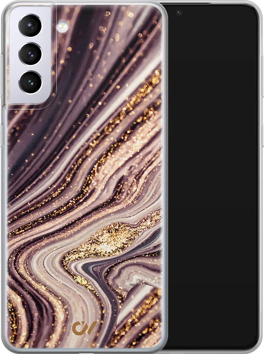 Casevibes Samsung Galaxy S21 Hoesje - Golden Pink Marble