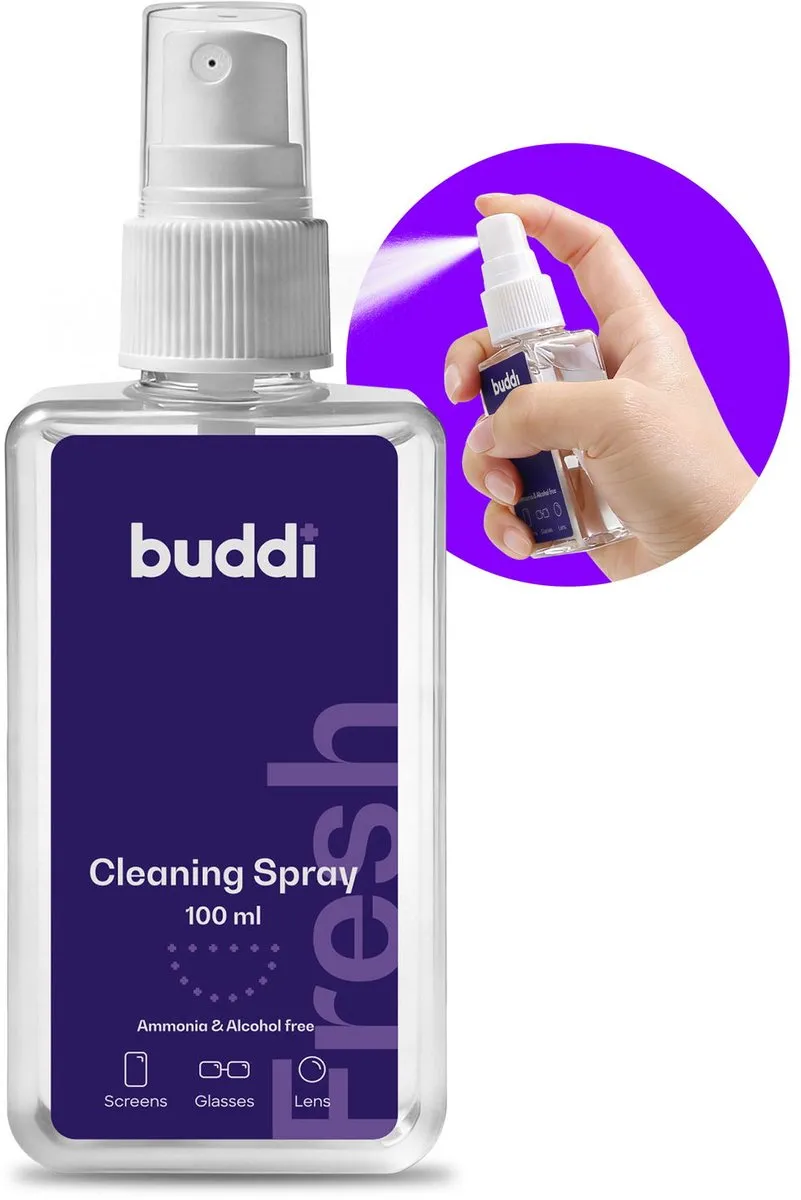 Buddi Fresh Professionele Schoonmaak Spray voor Smartphone - 100ml - Smartphone Schoonmaken - Telefoon Reinigen - Display Cleaner - Beeldscherm reiniger - Camera Laptop Watch Bril - Alcoholvrij