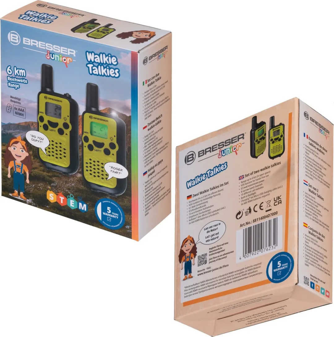 Bresser Junior Walkie Talkie Set 2 - 8 Kanalen - Geel/Zwart