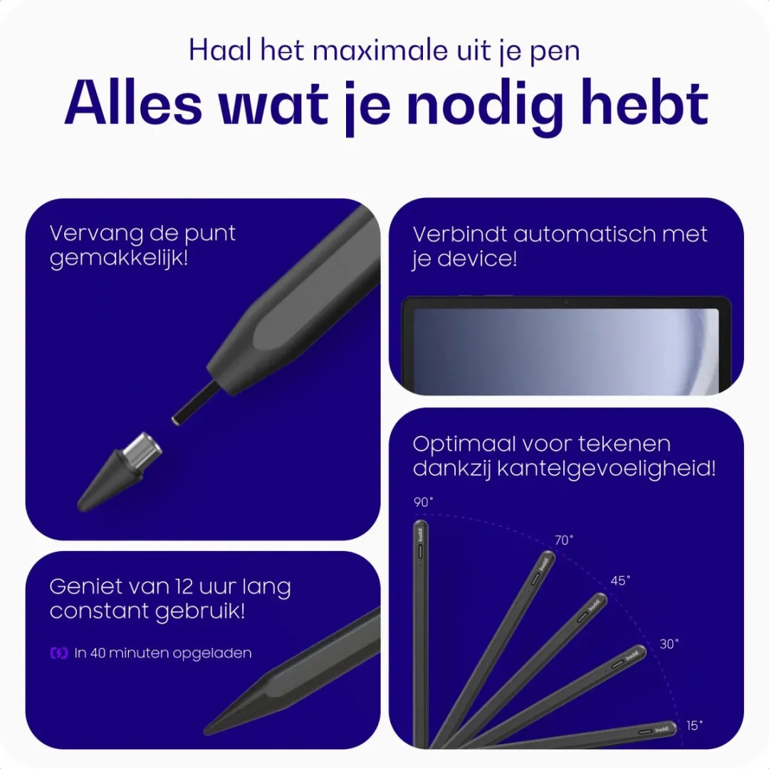 Buddi Flow Universele Styluspen - USB-C - Zwart