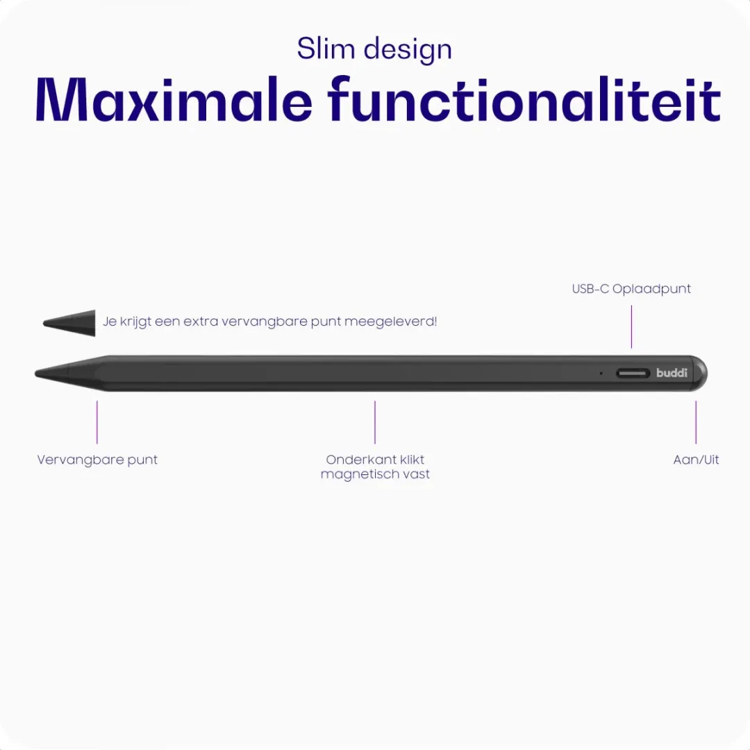 Buddi Flow Universele Styluspen - USB-C - Zwart