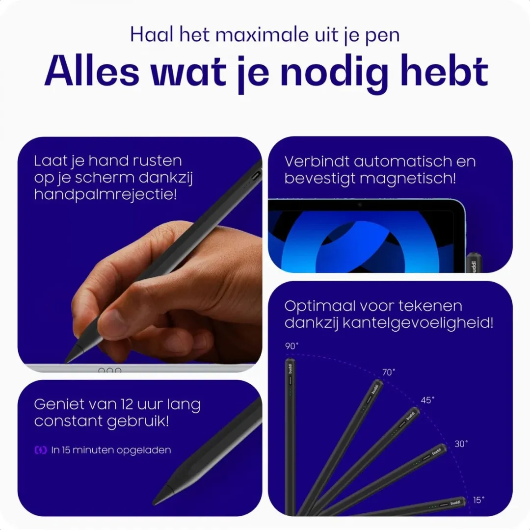 Buddi Wave Actieve Stylus Pen - Zwart - USB-C Opladen
