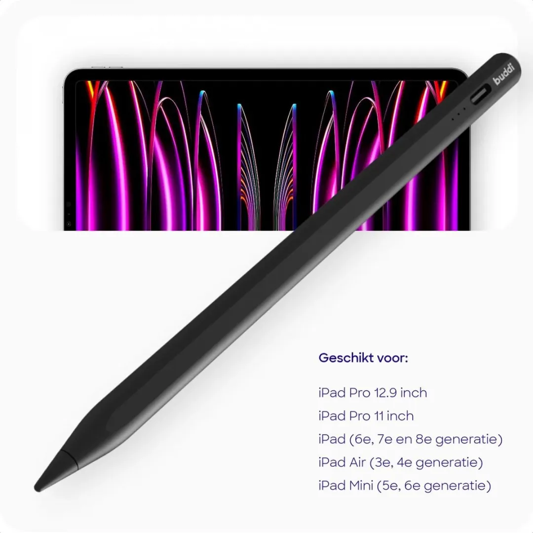 Buddi Wave Actieve Stylus Pen - Zwart - USB-C Opladen