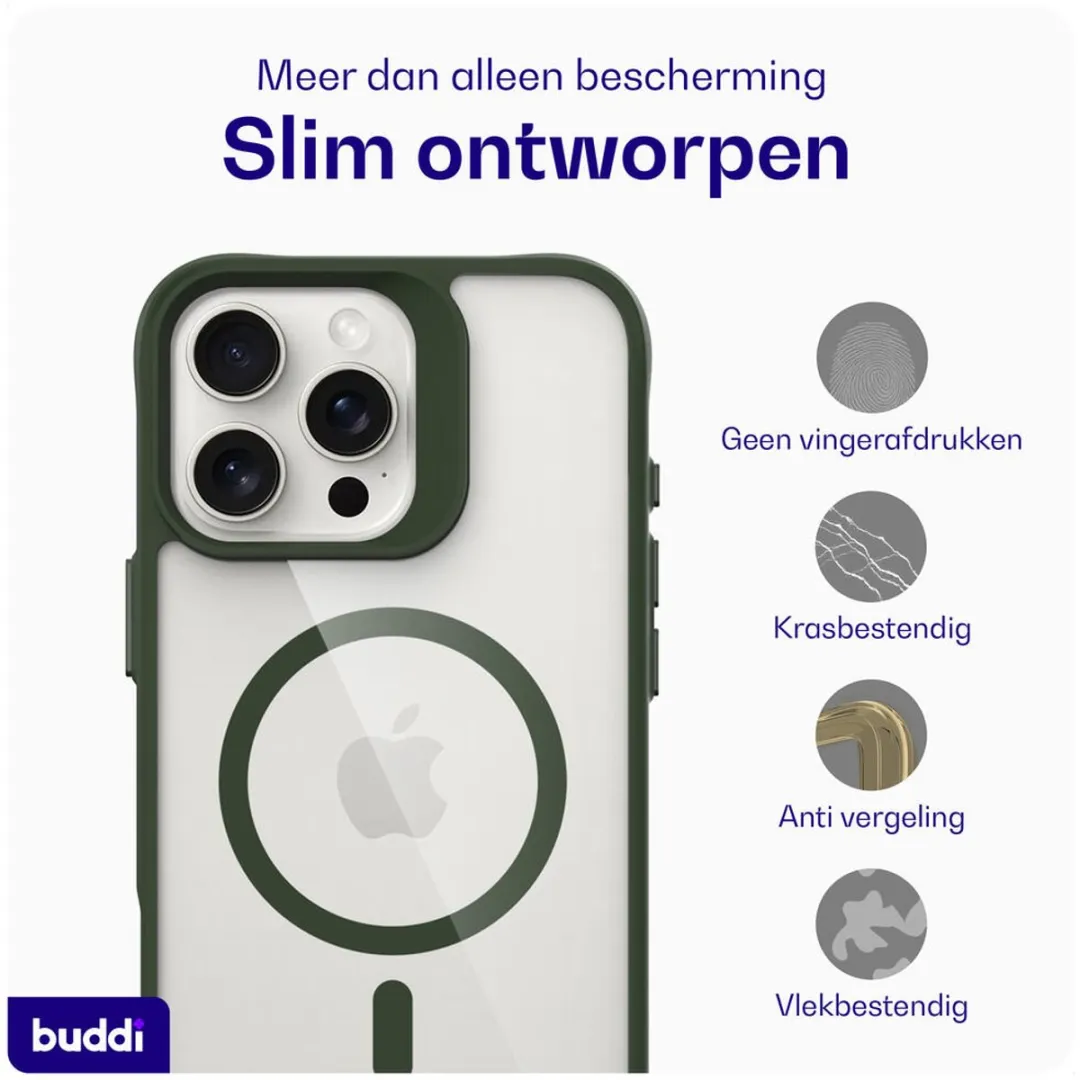 Buddi Hybrid Hoesje iPhone 16 Pro Max - MagSafe - Transparant Groen