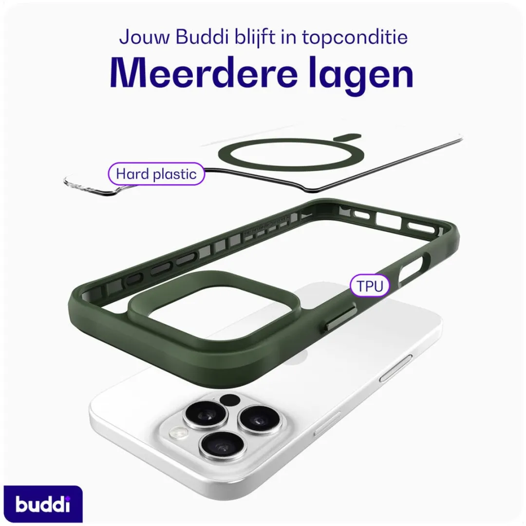 Buddi Hybrid Hoesje iPhone 16 Pro Max - MagSafe - Transparant Groen