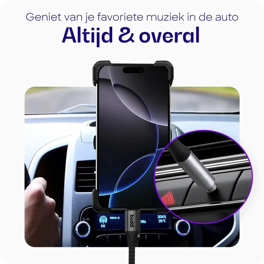 Buddi Flex Lightning naar 3.5mm Jack Audio Kabel 1m - DAC Chip - Zwart