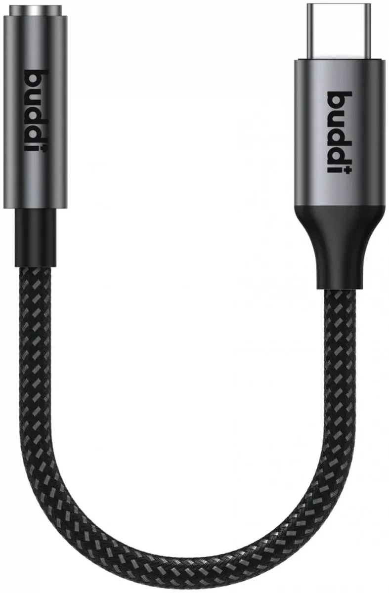 Buddi Ease 3.5mm naar USB-C Adapter - DAC Chip - 12cm - Zwart - afbeelding 6 van 6