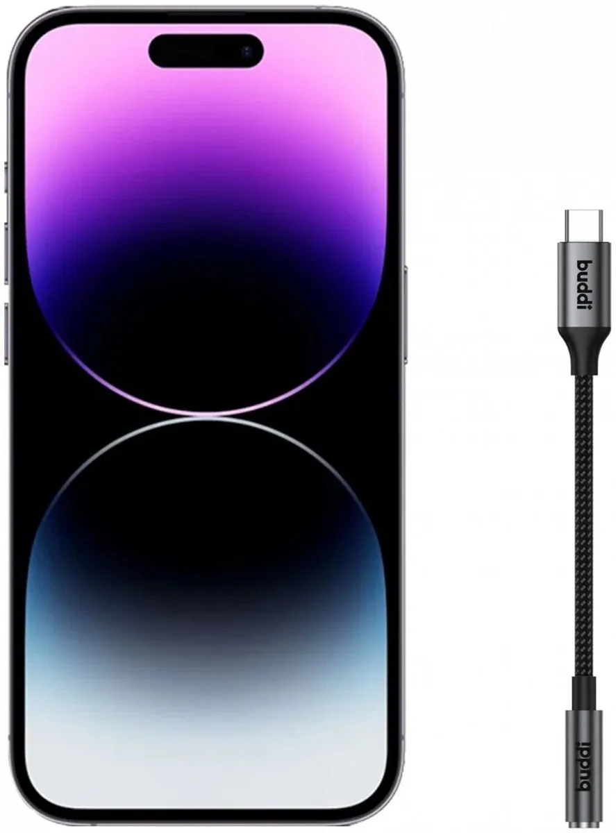Buddi Ease 3.5mm naar USB-C Adapter - DAC Chip - 12cm - Zwart