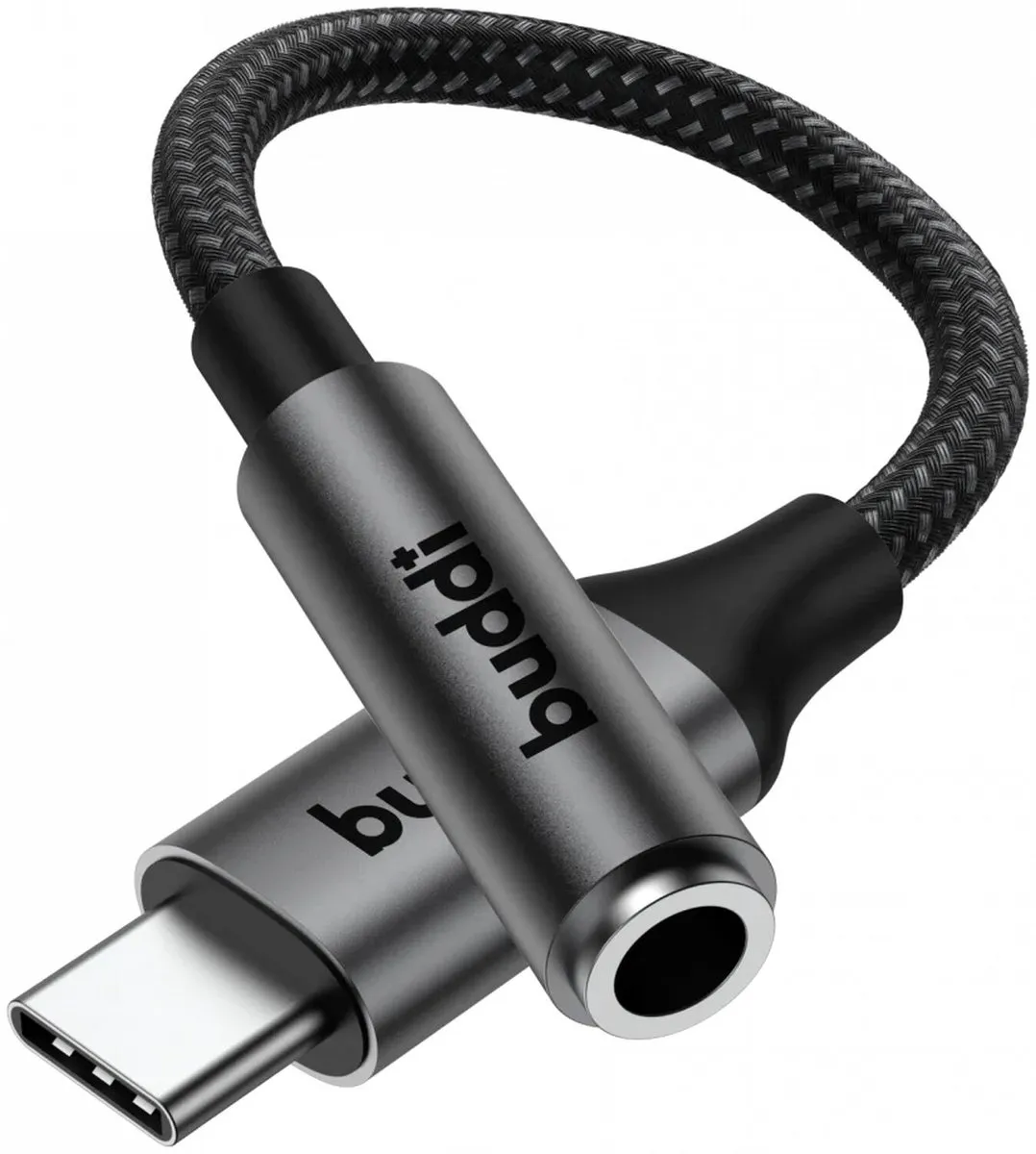 Buddi Ease 3.5mm naar USB-C Adapter - DAC Chip - 12cm - Zwart