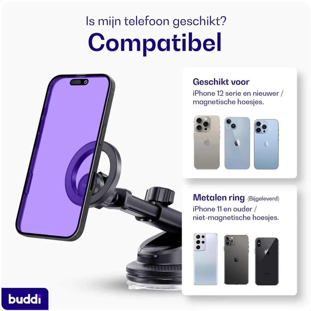 Buddi MagWay MagSafe Telefoonhouder Auto - Universeel - 360° Draaibaar - Zwart