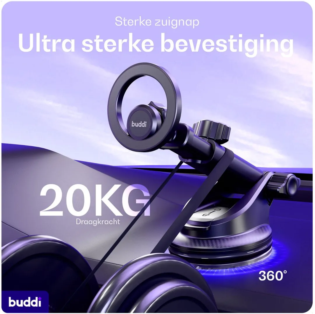 Buddi MagWay MagSafe Telefoonhouder Auto - Universeel - 360° Draaibaar - Zwart