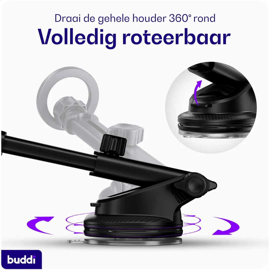 Buddi MagWay MagSafe Telefoonhouder Auto - Universeel - 360° Draaibaar - Zwart