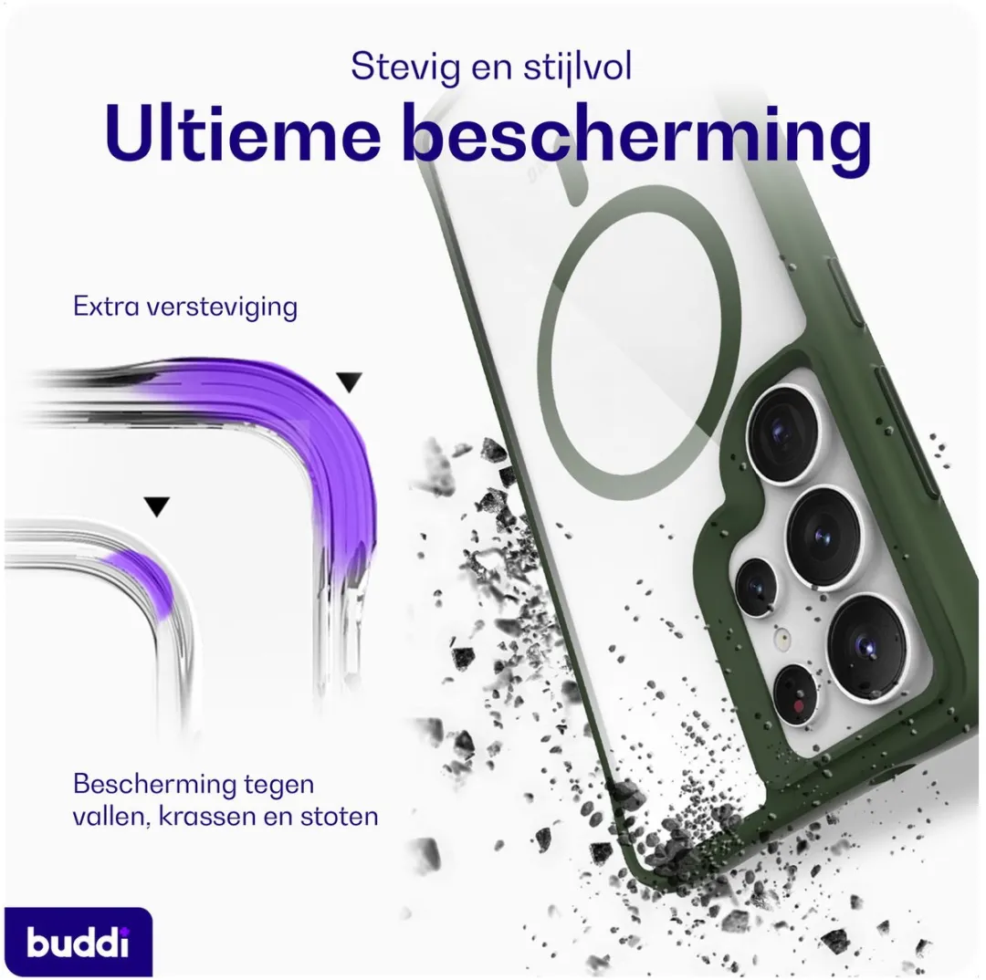 Buddi Hybrid Hoesje Samsung Galaxy S25 Ultra - MagSafe - Transparant Groen