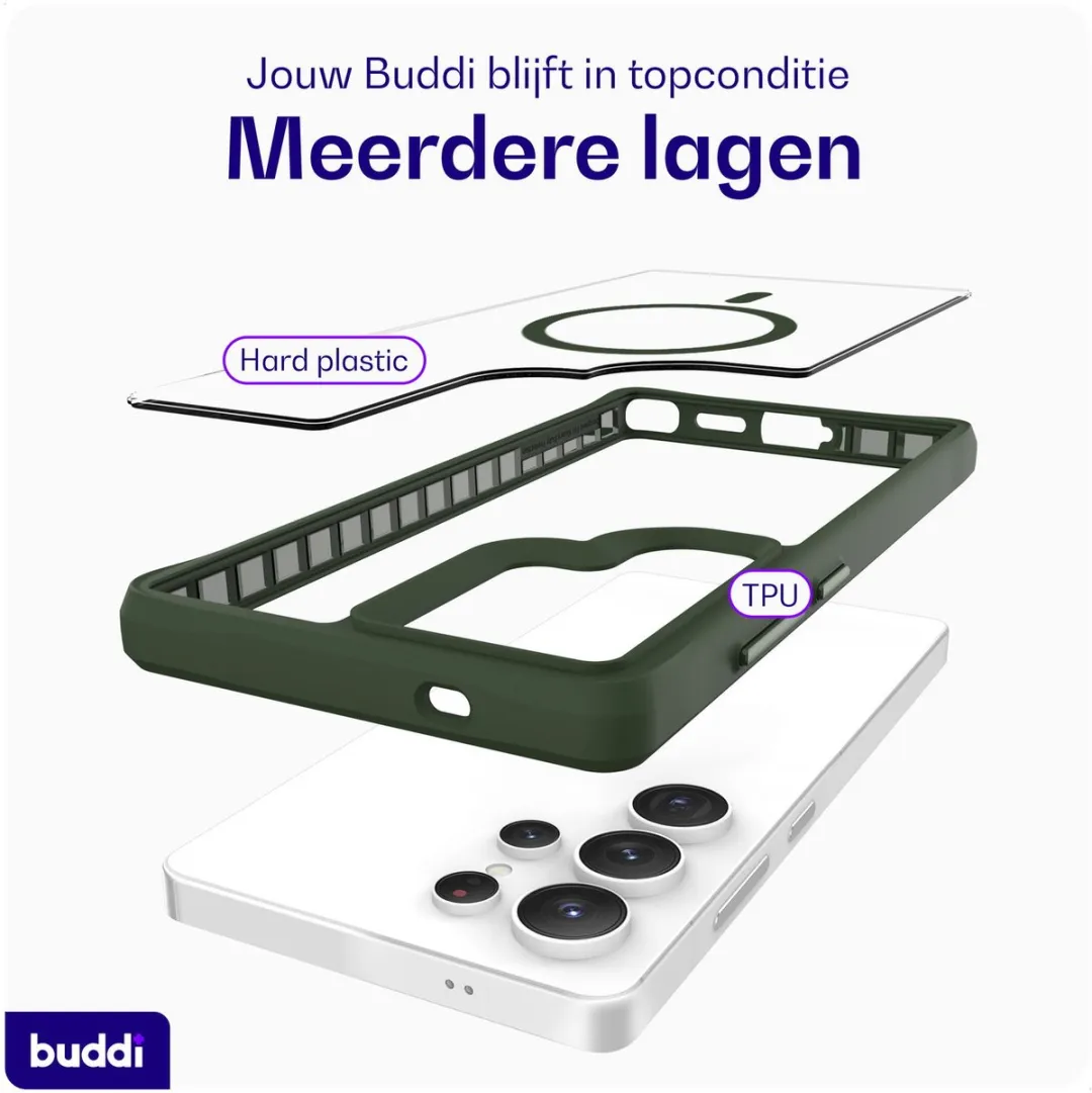 Buddi Hybrid Hoesje Samsung Galaxy S25 Ultra - MagSafe - Transparant Groen