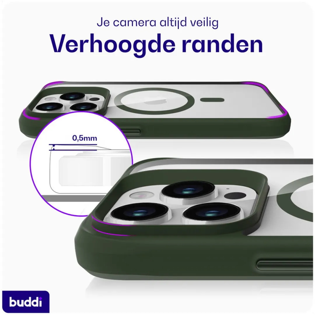 Buddi Hybrid Hoesje iPhone 15 Pro Max - MagSafe - Transparant Groen