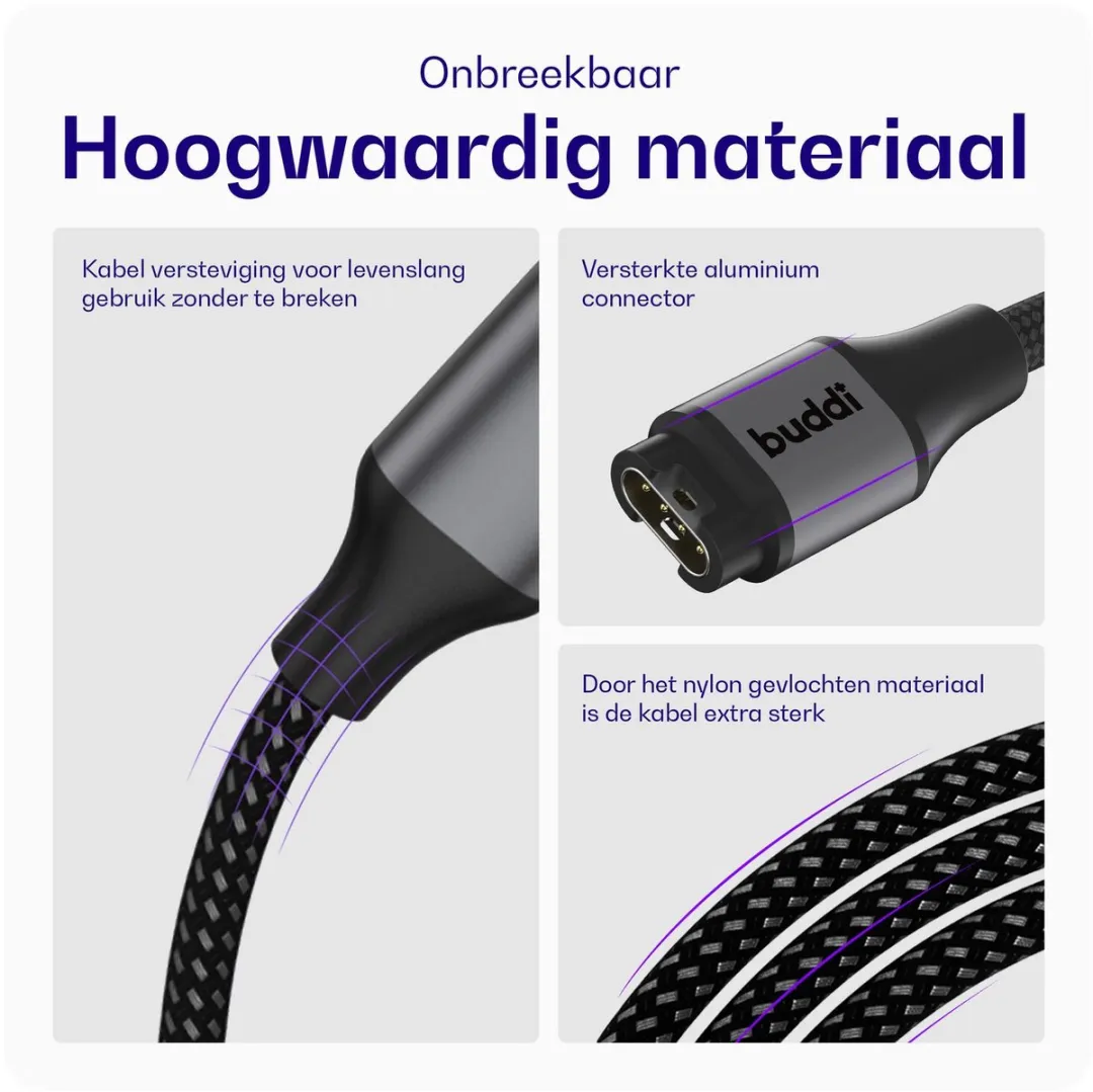 Buddi Flex Garmin Watch Kabel USB-A 2m 5W - Zwart