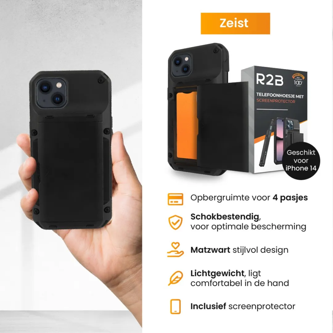 R2B iPhone 14 Hoesje Zeist - 4 Pasjes - Zwart - afbeelding 6 van 6