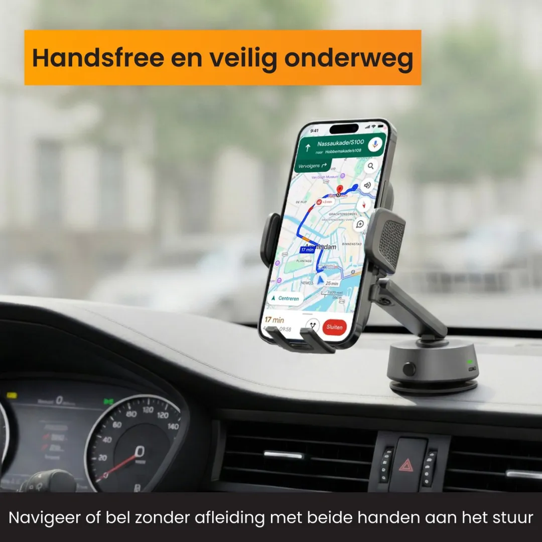 R2B Telefoonhouder Auto Zaandam - Elektrische Zuignap - 7 Inch - Zwart