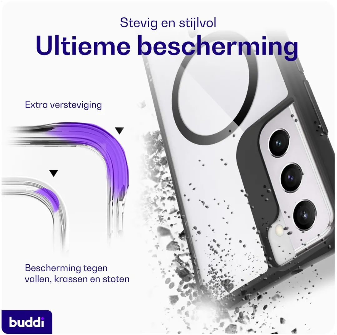 Buddi Hybrid Hoesje Samsung Galaxy S22 - MagSafe - Transparant Zwart