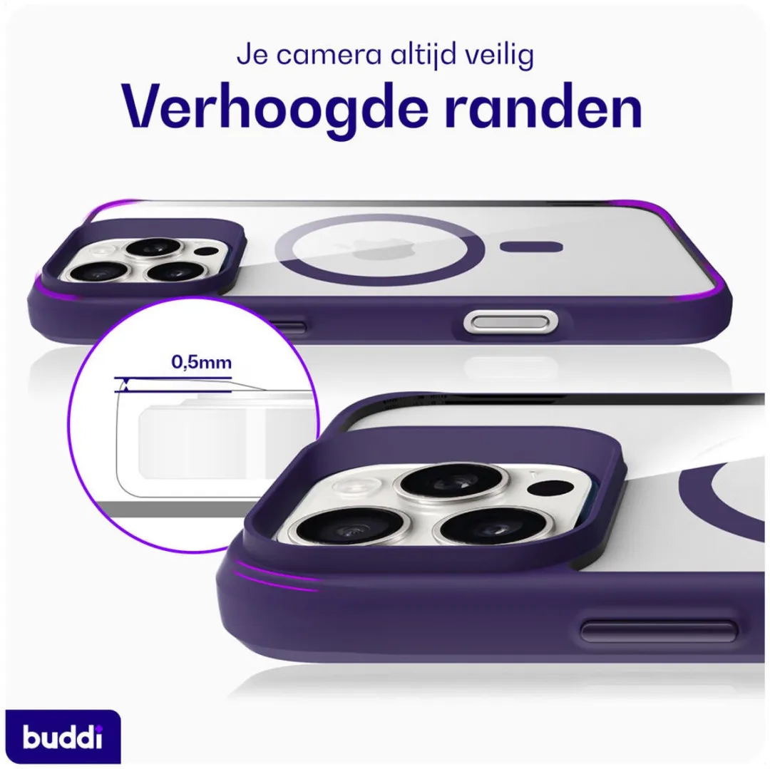 Buddi Hybrid Hoesje iPhone 16 Pro Max - MagSafe - Transparant Paars