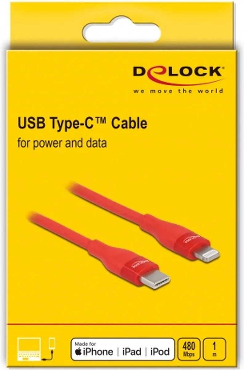 Delock USB Type-C naar Lightning Kabel - Rood - MFI 86634