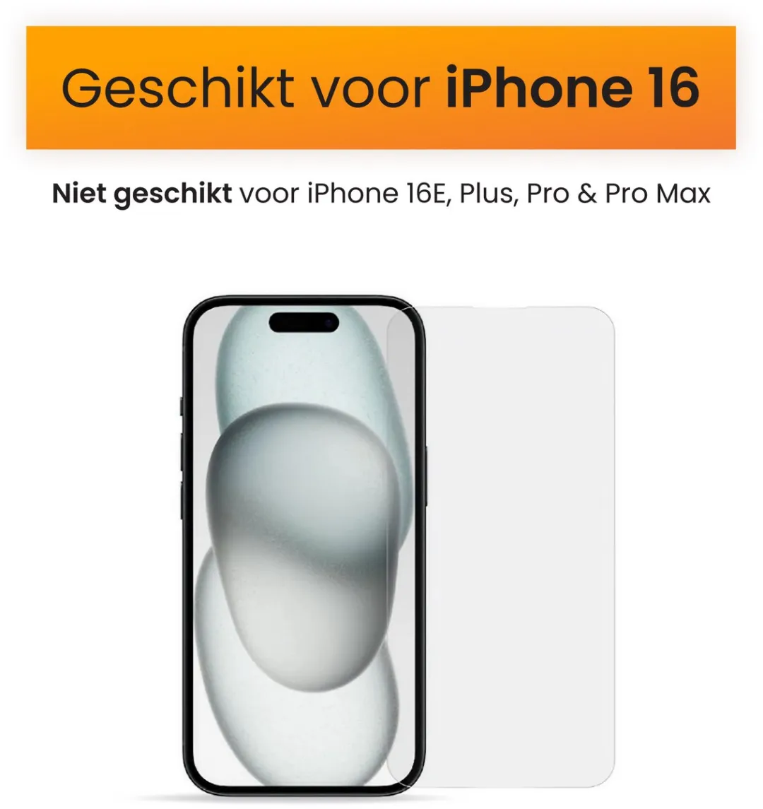 R2B Screenprotector iPhone 16 - 2 Stuks - Tempered Glass