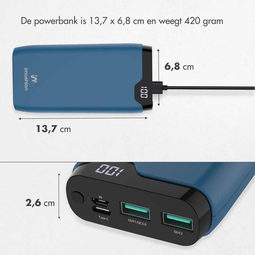 Imoshion Powerbank SH00052312 20000mAh - 22.5W - Blauw - afbeelding 6 van 6