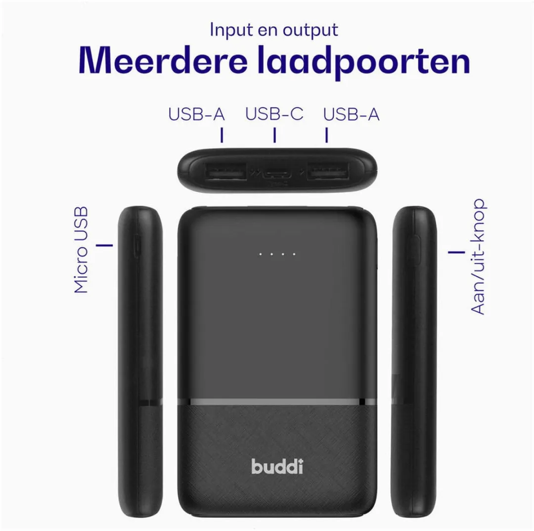 Buddi Go Powerbank 5000mAh - 60W USB-C Kabel 30cm - Zwart